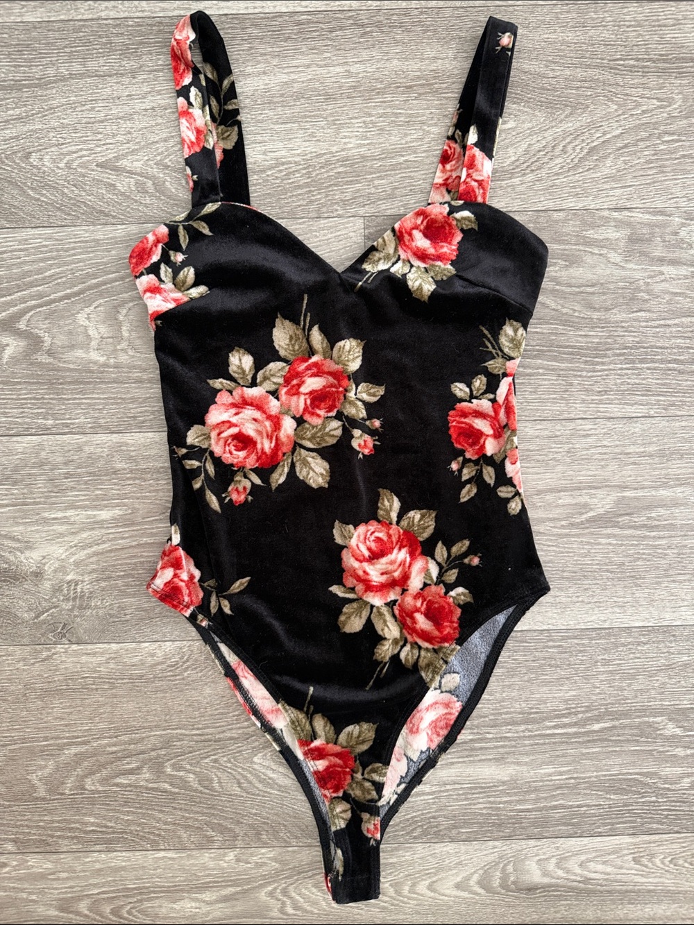 Forever 21 Black One-Piece with Red Rose Print